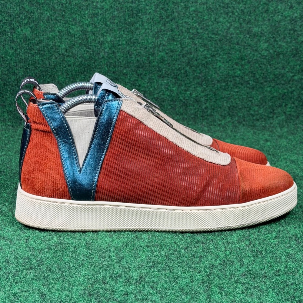 Vaddia Zip Front Corduroy Sneakers Burnt Orange Metallic Teal Women 9 EU 40 Shoe - Picture 2 of 9